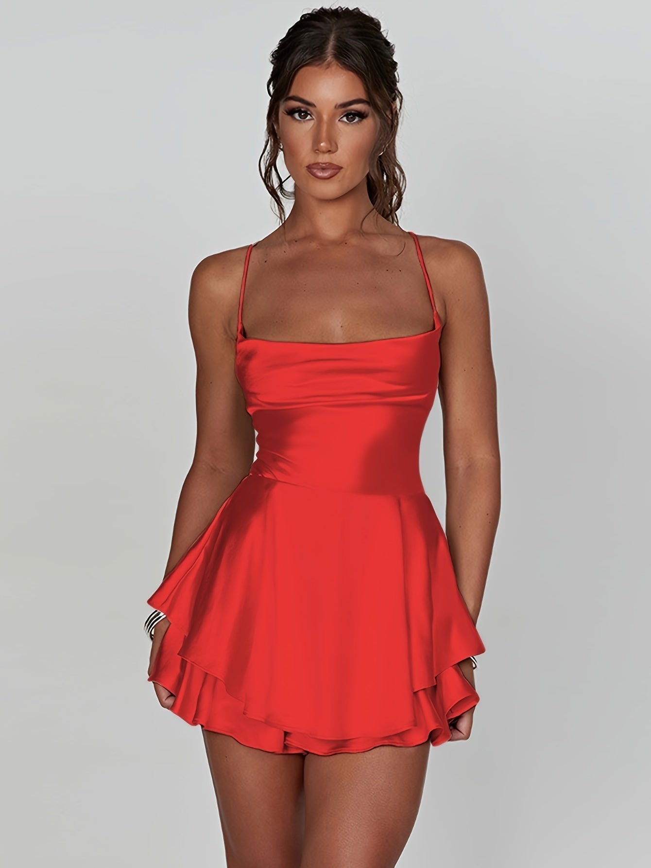 Fitted Ruched Tiered Mini Homecoming Dress