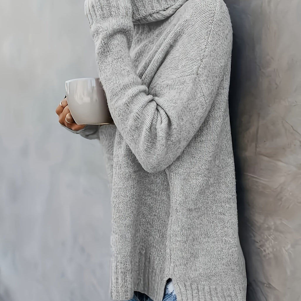 Isolde | Women's Cotton Turtleneck Sweater with Split Hem for Casual Fall Wear