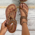 Boho Rhinestone Beaded Toe Ring Flat Sandal
