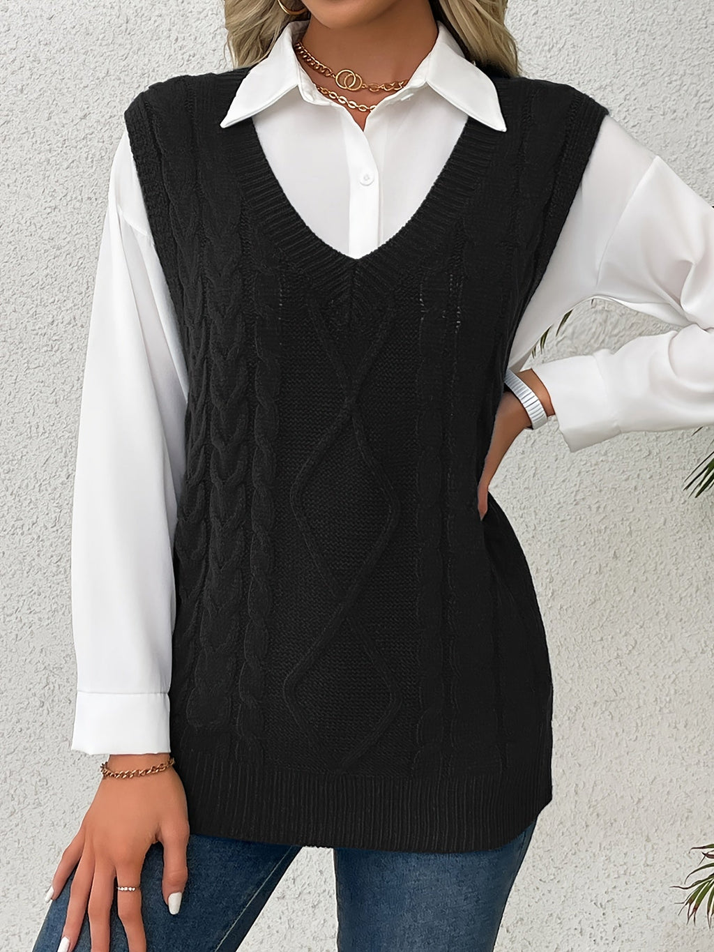 Delaney | Women's Cable Knit V-Neck Sweater Vest