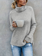 Isolde | Women's Cotton Turtleneck Sweater with Split Hem for Casual Fall Wear