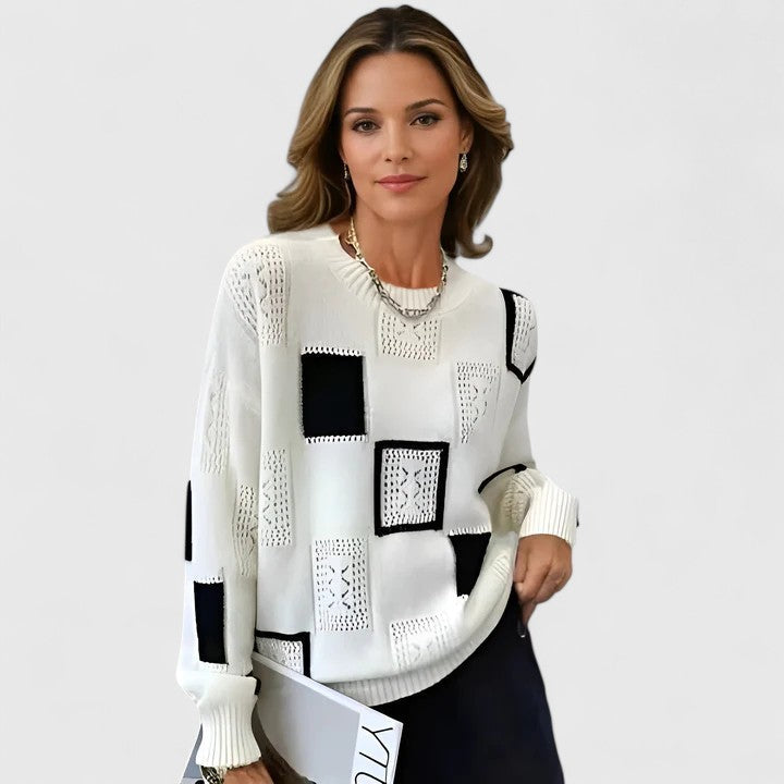 Beaumont | Women's Monochrome Patchwork Openwork Sweater