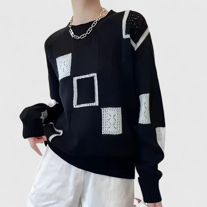 Beaumont | Women's Monochrome Patchwork Openwork Sweater