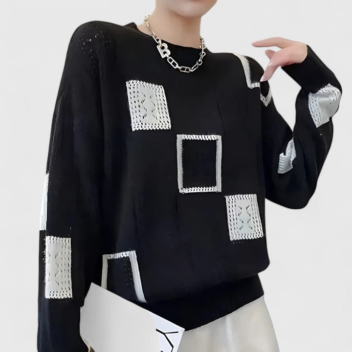 Beaumont | Women's Monochrome Patchwork Openwork Sweater