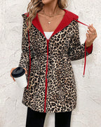 Genevieve | Women's Long Hooded Rain Jacket with Leopard Print Lining