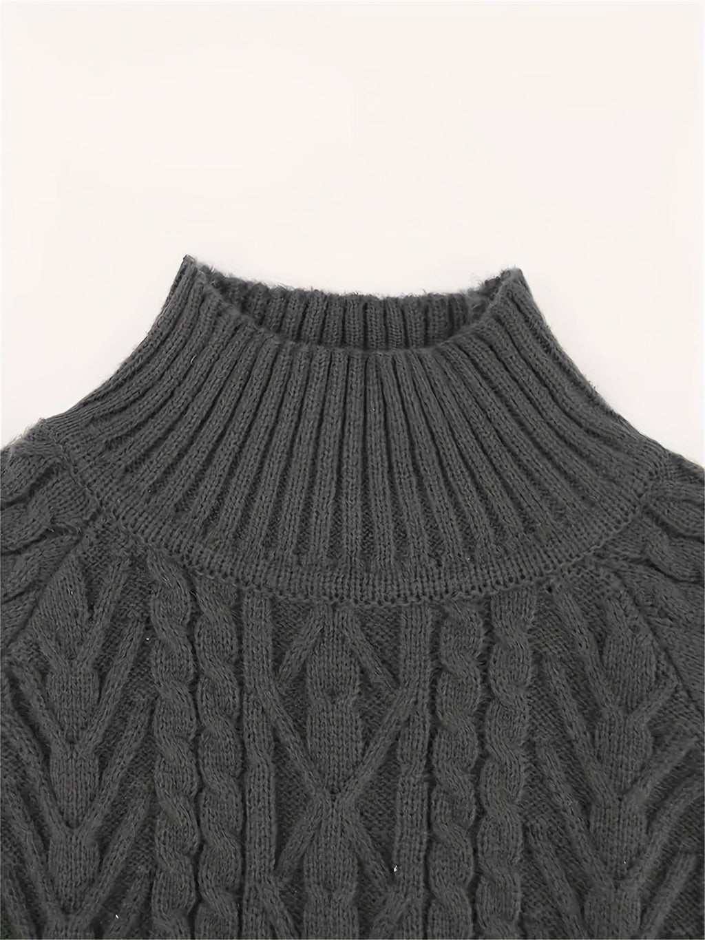 Henriette | Women's Puff Sleeve Cable Knit Mock Neck Sweater