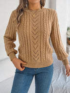 Elspeth | Women's Pointelle Cable Knit Crew Neck Sweater