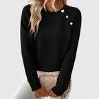Naomi | Women's Crew Neck Pullover with Pearl Button Shoulder Trim