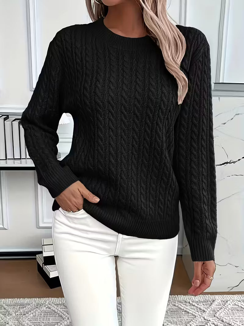 Ravae | Women's Cable Knit Crew Neck Sweater for Casual Autumn Layering