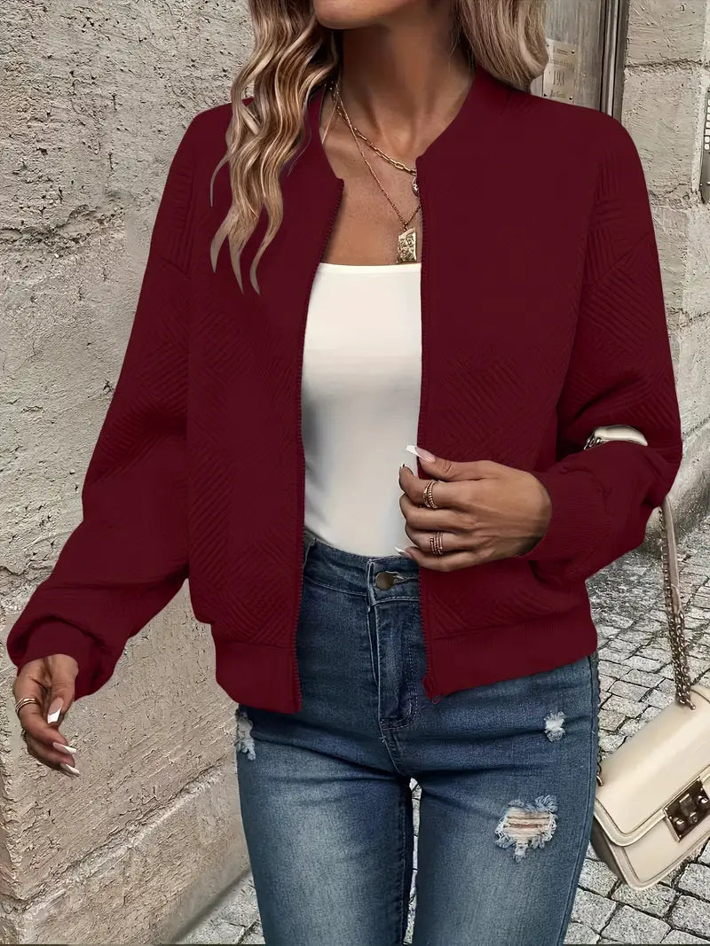 Seraphina | Women's Textured Zip-Up Cropped Bomber Jacket