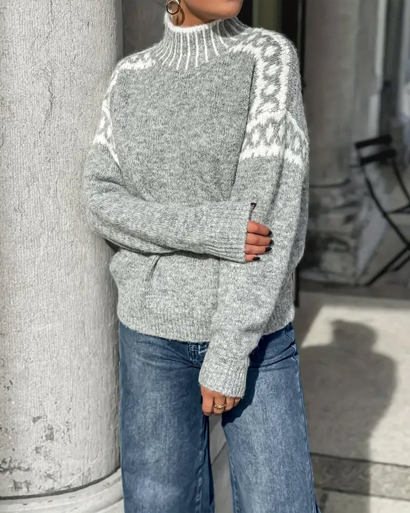 Sable | Women's Fair Isle Shoulder Mock Neck Sweater