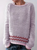 Vivienne | Women's Pinstripe Wave Trim Crew Neck Sweater