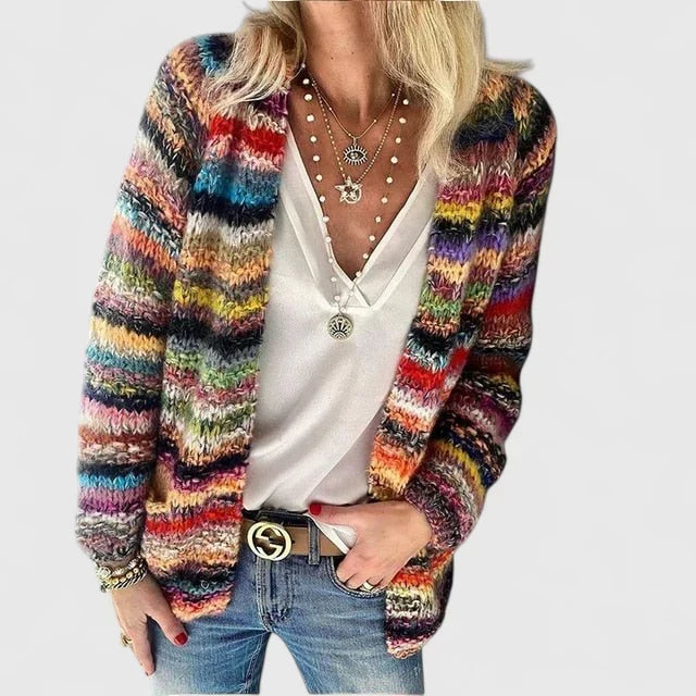 Zuri | Women's Multicolour Striped Open-Front Chunky Cardigan