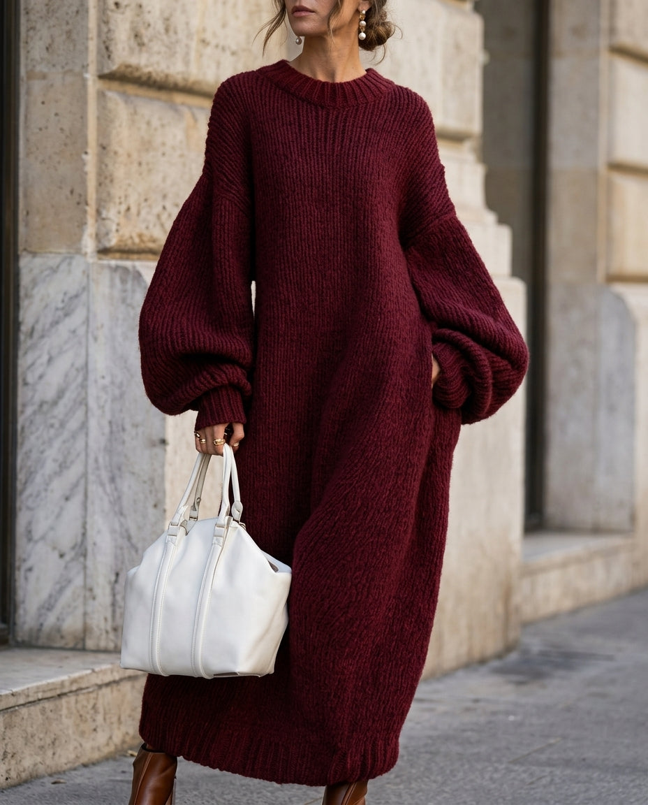 Camille | Women’s Puff Sleeve Long Sweater Dress
