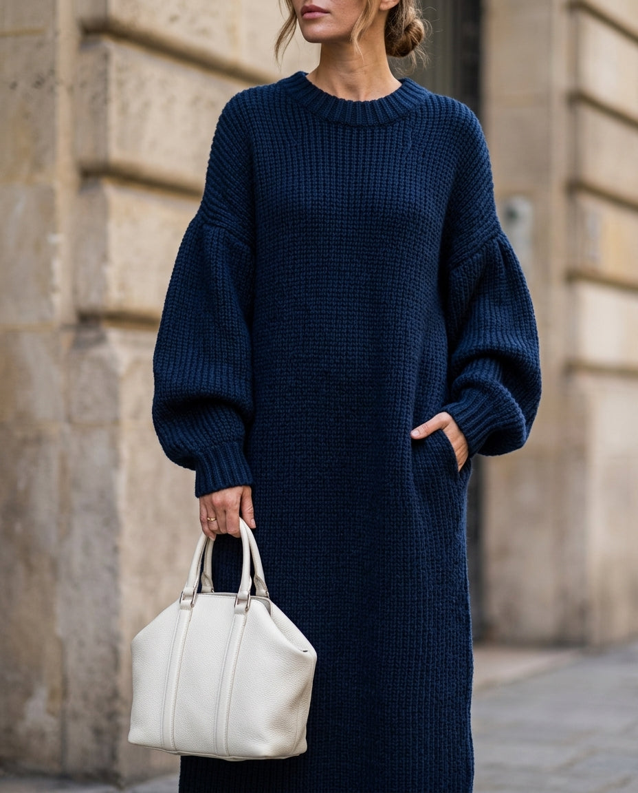 Camille | Women’s Puff Sleeve Long Sweater Dress