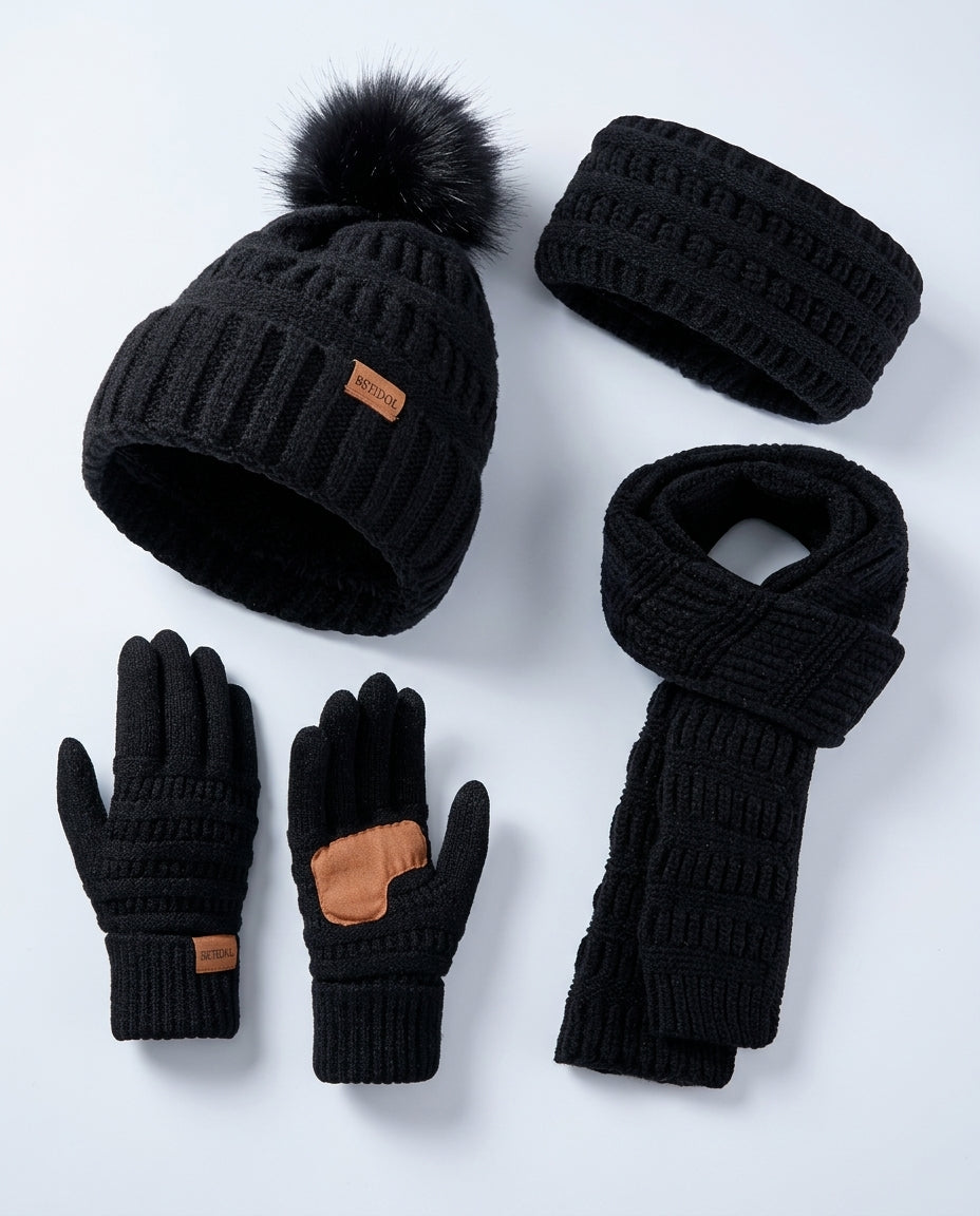 Joelle | Women’s 4 Piece Knit Hat Scarf and Glove Set