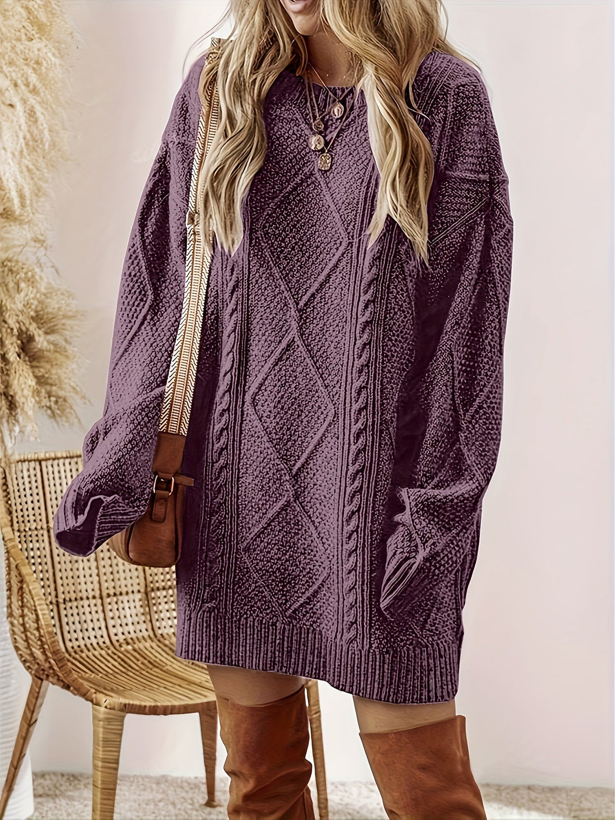 Marchetta | Women's Diamond Cable Knit Oversized Sweater Dress