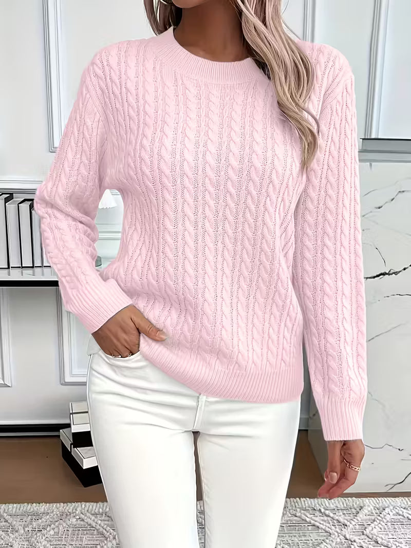 Ravae | Women's Cable Knit Crew Neck Sweater for Casual Autumn Layering
