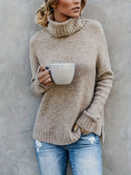 Isolde | Women's Cotton Turtleneck Sweater with Split Hem for Casual Fall Wear