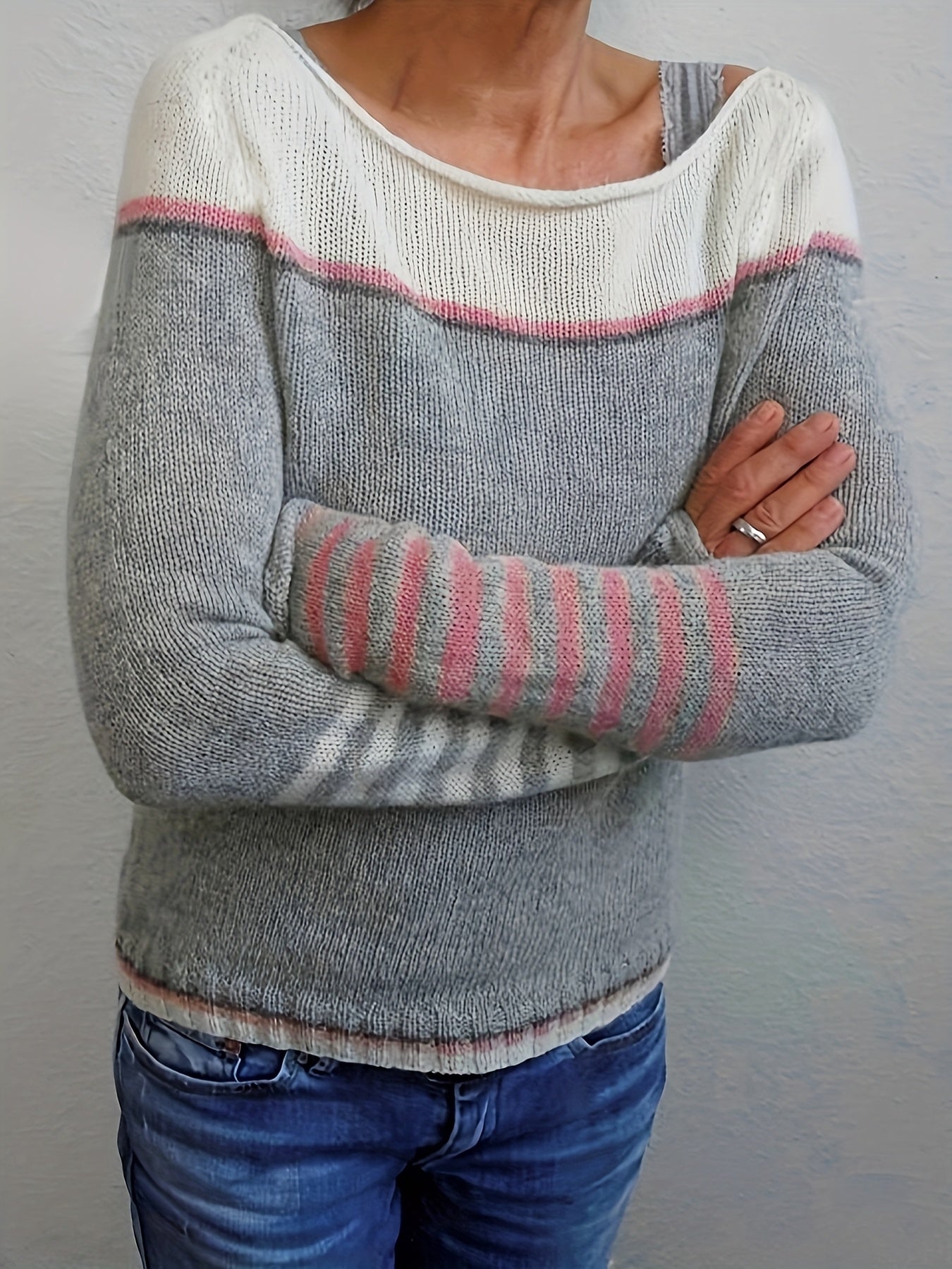 Ophelia | Women's Colorblock Sweater with Mismatched Striped Cuffs