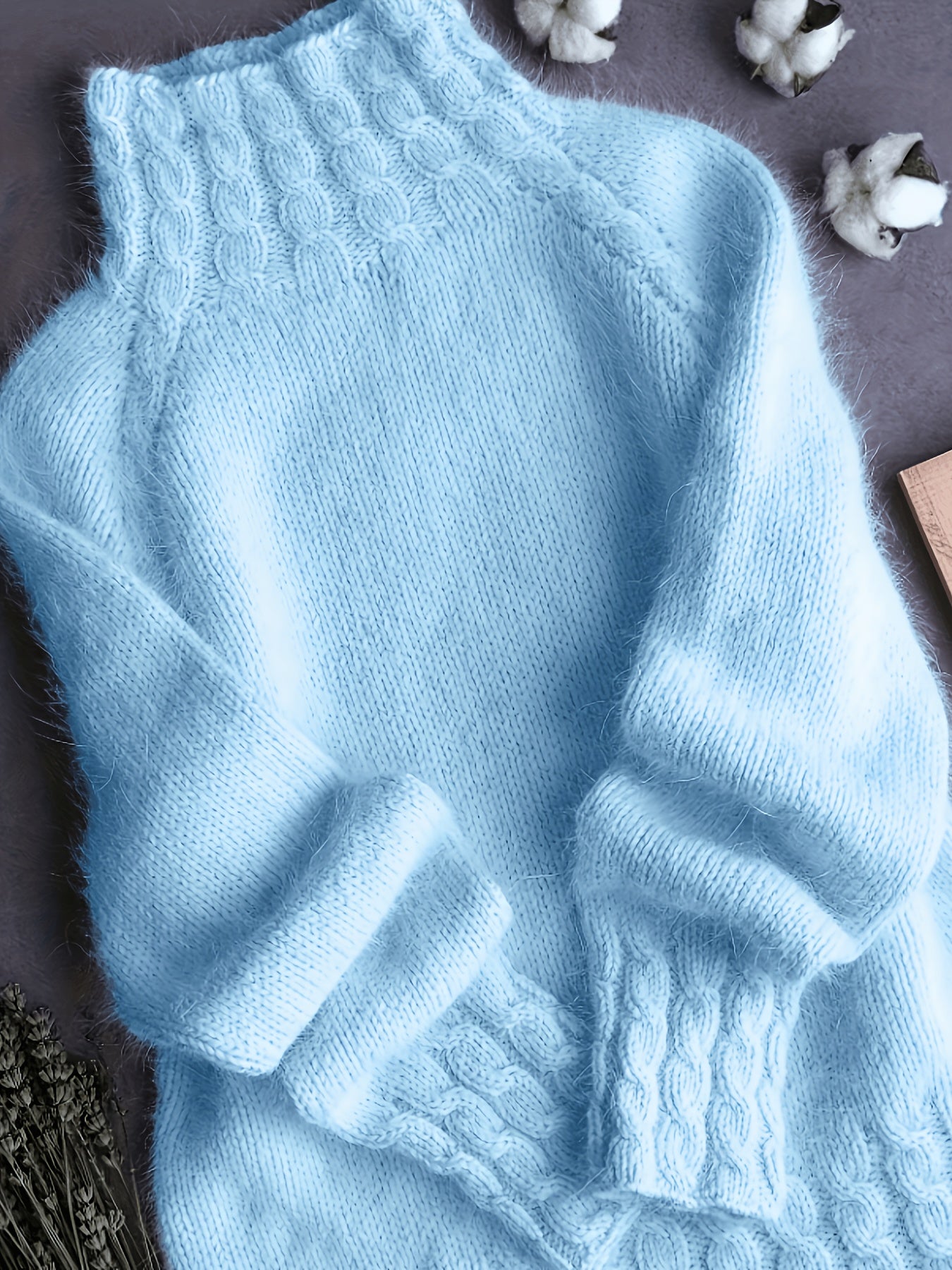 Rosalind | Women's Fuzzy Alpaca Cable Knit Mock Neck Sweater
