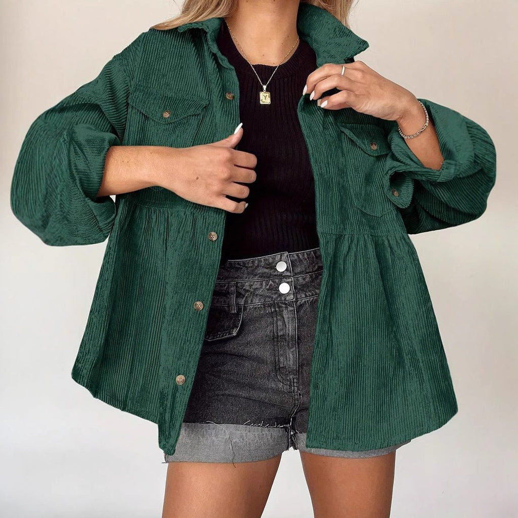 Chana | Women's Oversized Corduroy Peplum Jacket with Gathered Waist