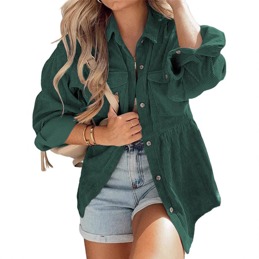 Chana | Women's Oversized Corduroy Peplum Jacket with Gathered Waist