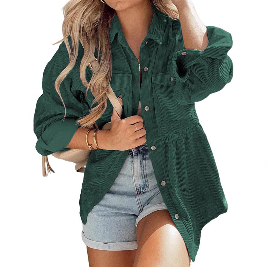 Chana | Women's Oversized Corduroy Peplum Jacket with Gathered Waist