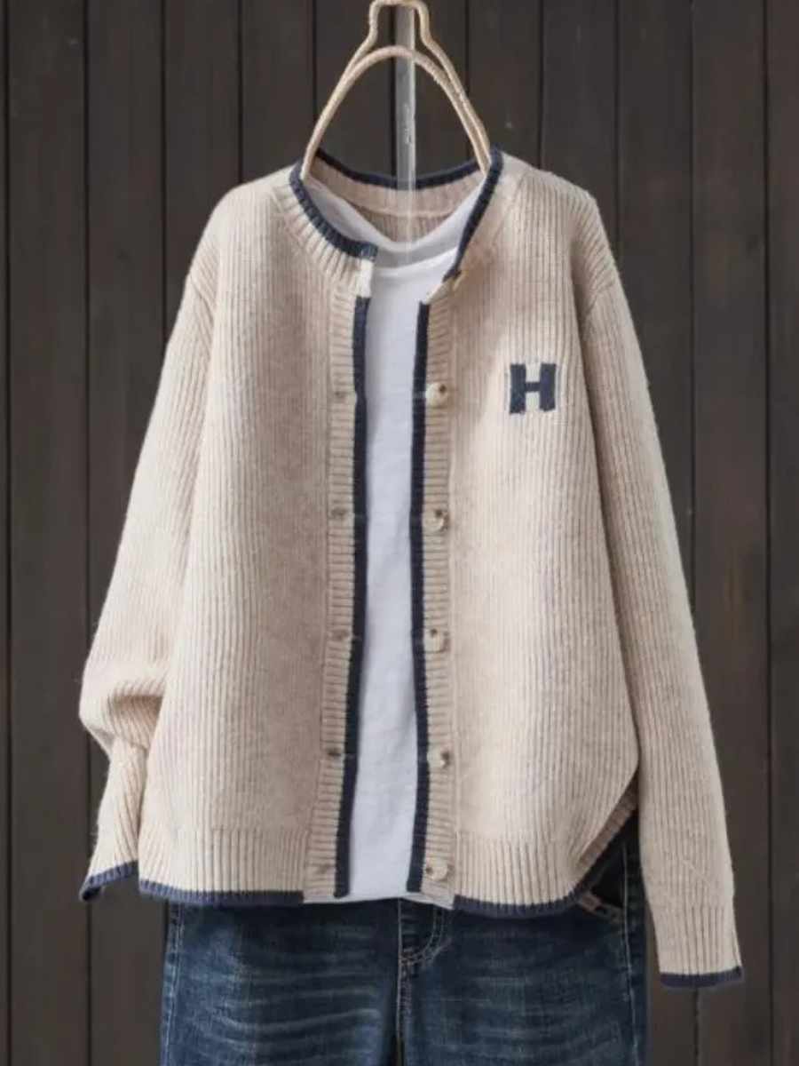 Guinevere | Women's Collegiate Patch Ribbed Knit Cardigan