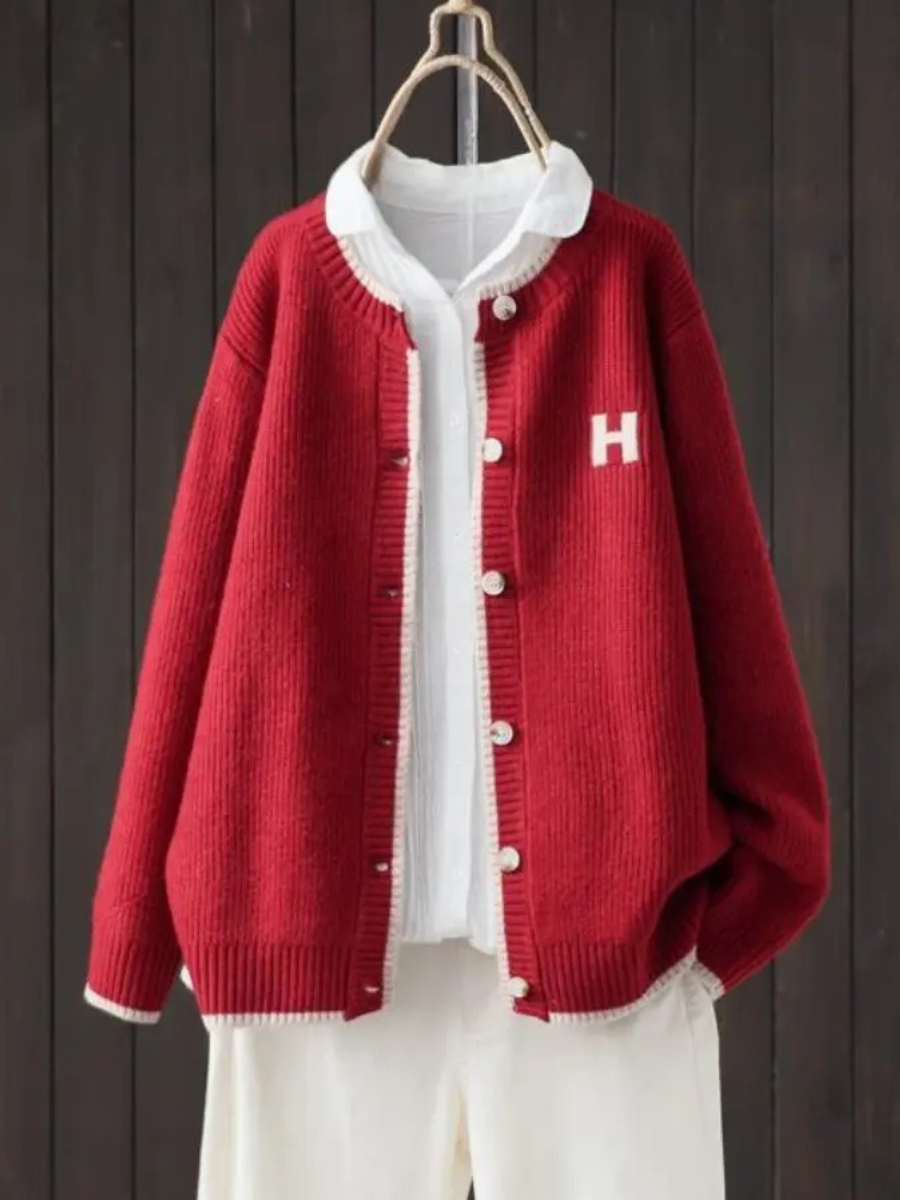 Guinevere | Women's Collegiate Patch Ribbed Knit Cardigan