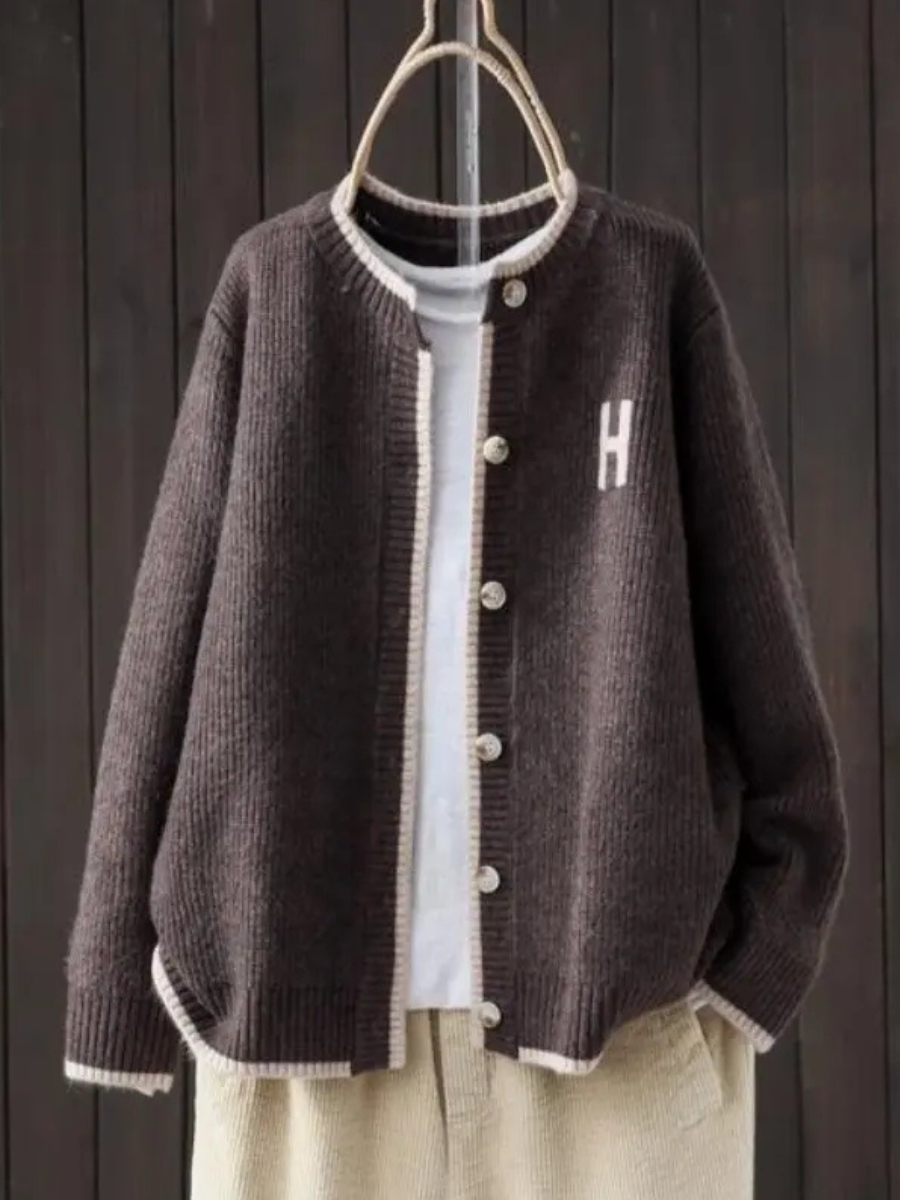 Guinevere | Women's Collegiate Patch Ribbed Knit Cardigan