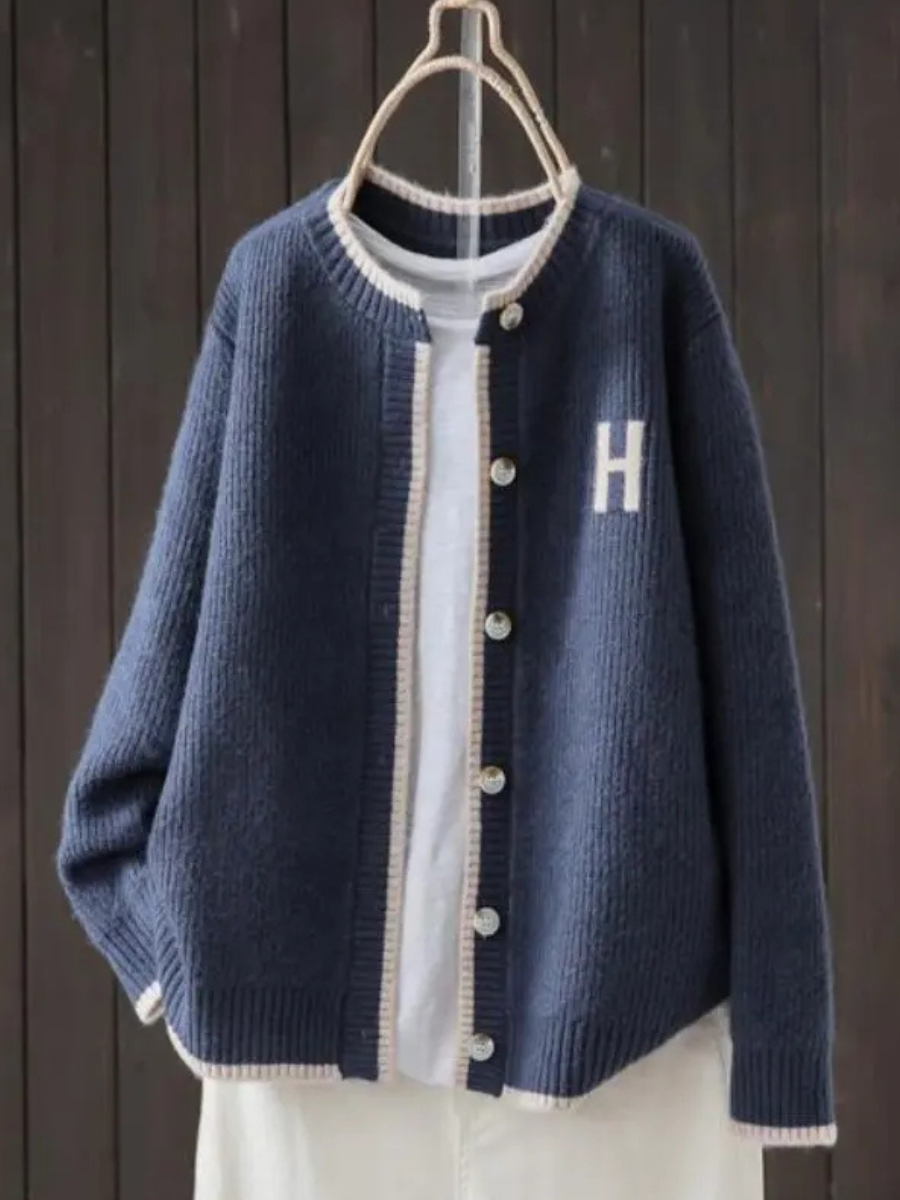 Guinevere | Women's Collegiate Patch Ribbed Knit Cardigan