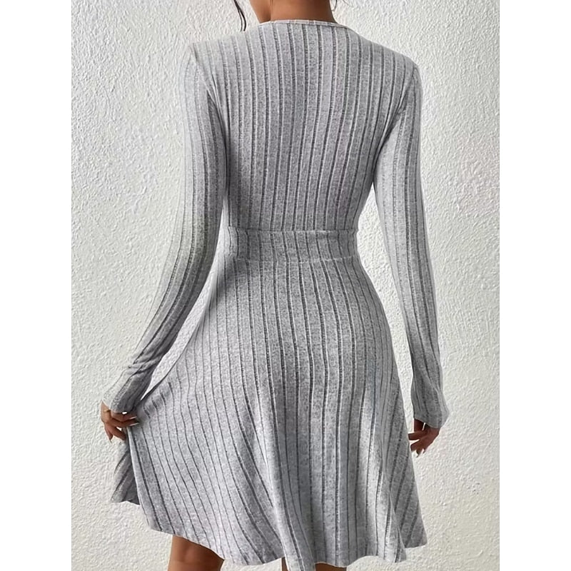 Beatrix | Women's Surplice V-Neck Ribbed Knit A-Line Dress
