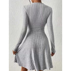 Beatrix | Women's Surplice V-Neck Ribbed Knit A-Line Dress