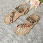 Boho Rhinestone Beaded Toe Ring Flat Sandal