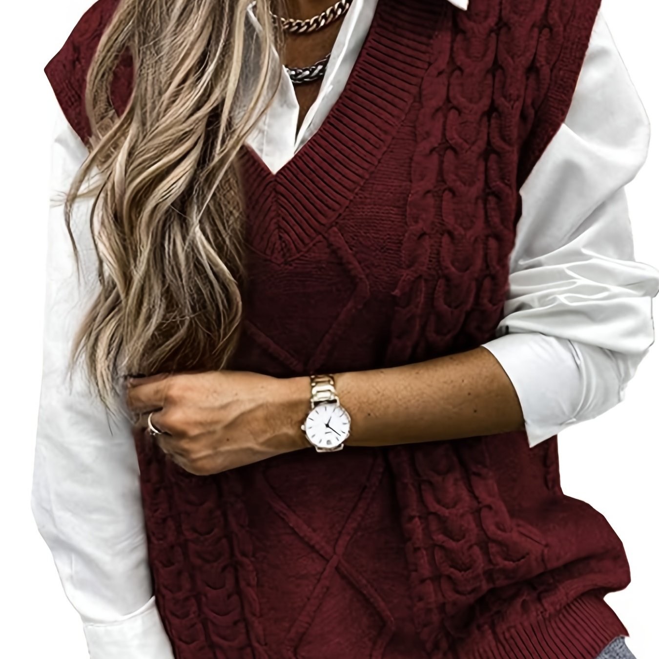 Delaney | Women's Cable Knit V-Neck Sweater Vest
