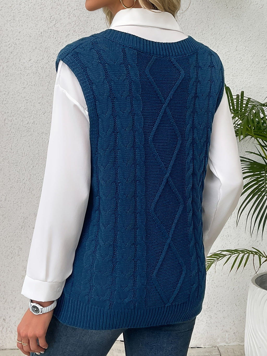 Delaney | Women's Cable Knit V-Neck Sweater Vest