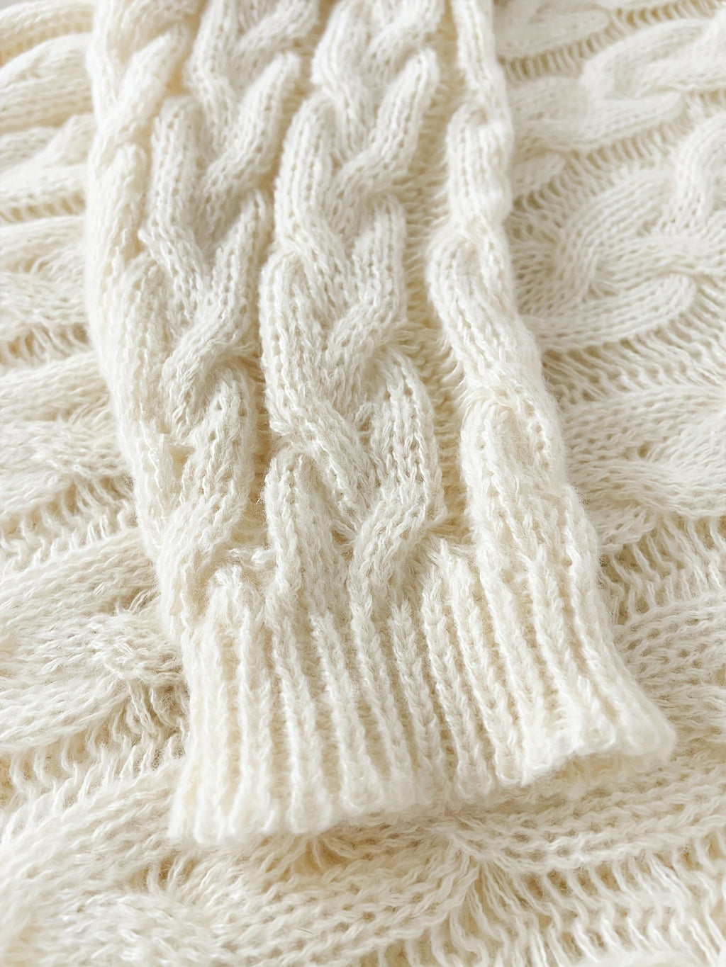 Rosalind | Women's Chunky Cable Knit V-Neck Sweater in Angola Mountain Wool