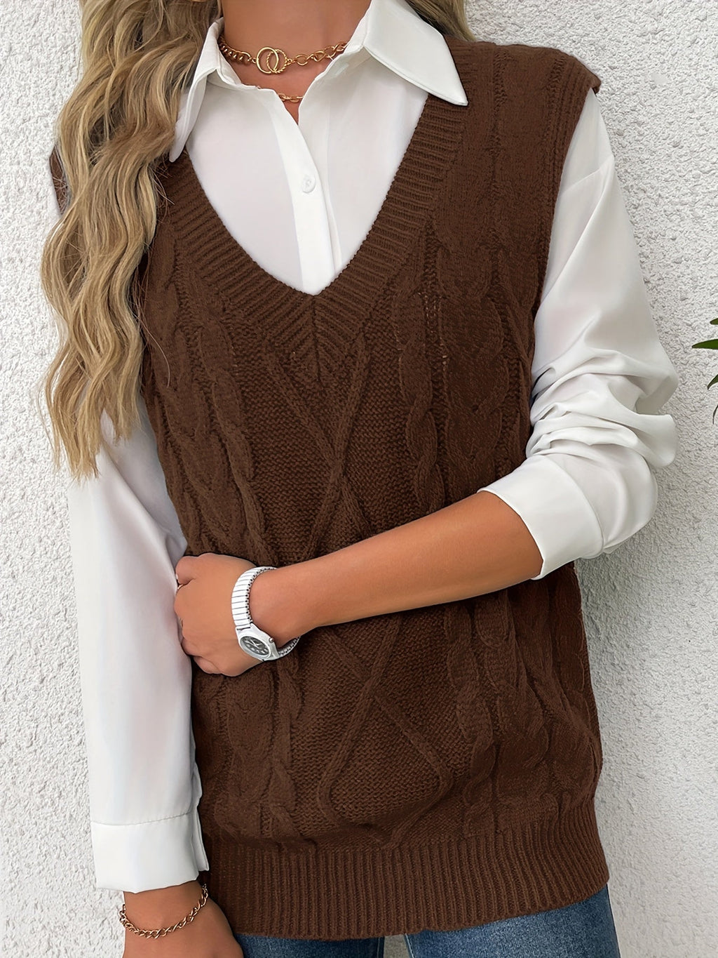Delaney | Women's Cable Knit V-Neck Sweater Vest