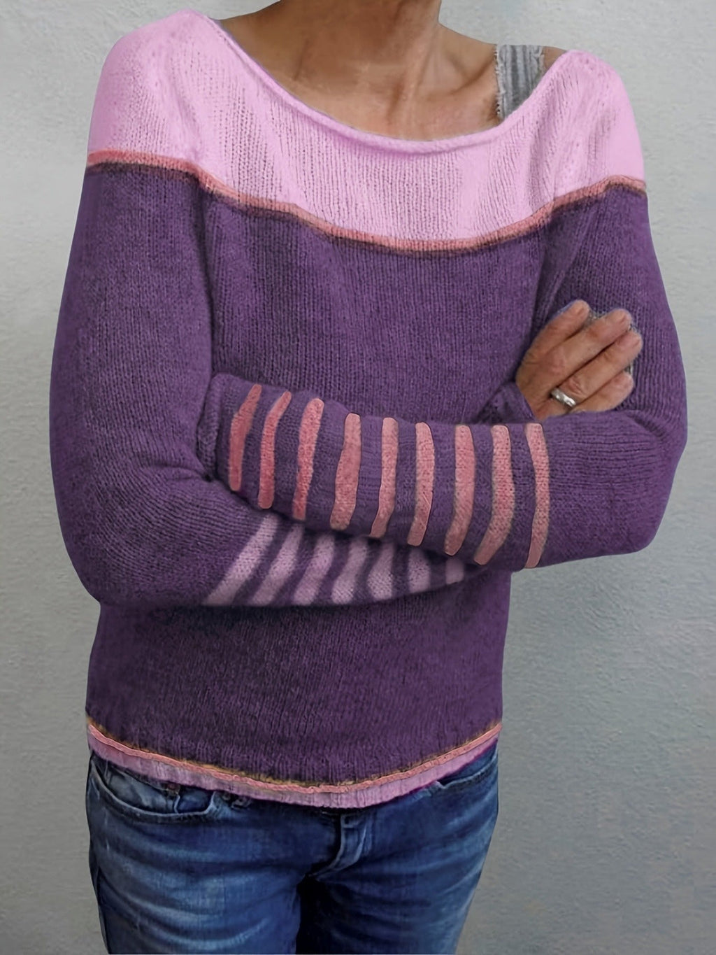 Ophelia | Women's Colorblock Sweater with Mismatched Striped Cuffs
