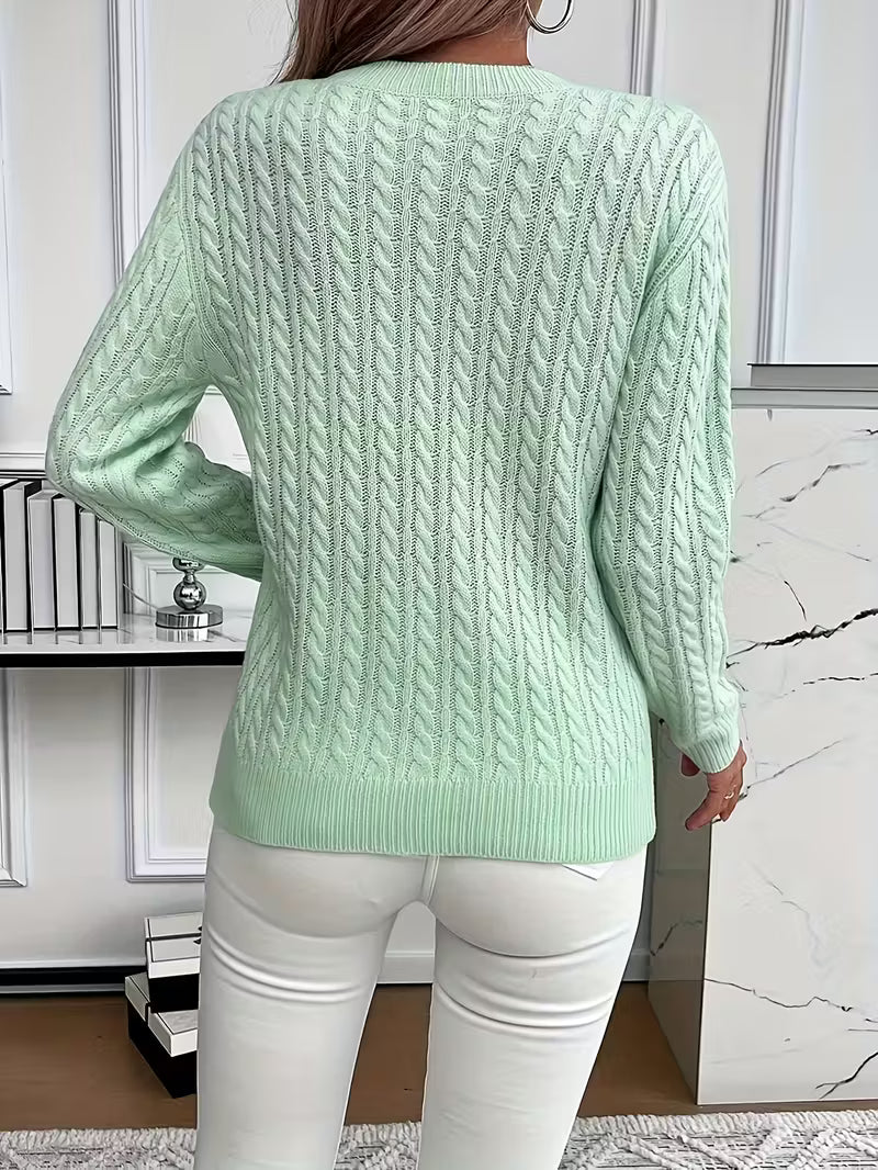 Ravae | Women's Cable Knit Crew Neck Sweater for Casual Autumn Layering