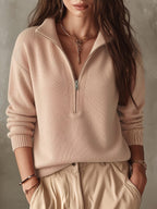 Dalia | Women's Oversized Half Zip Knit Sweater with Funnel Neck
