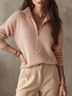 Dalia | Women's Oversized Half Zip Knit Sweater with Funnel Neck