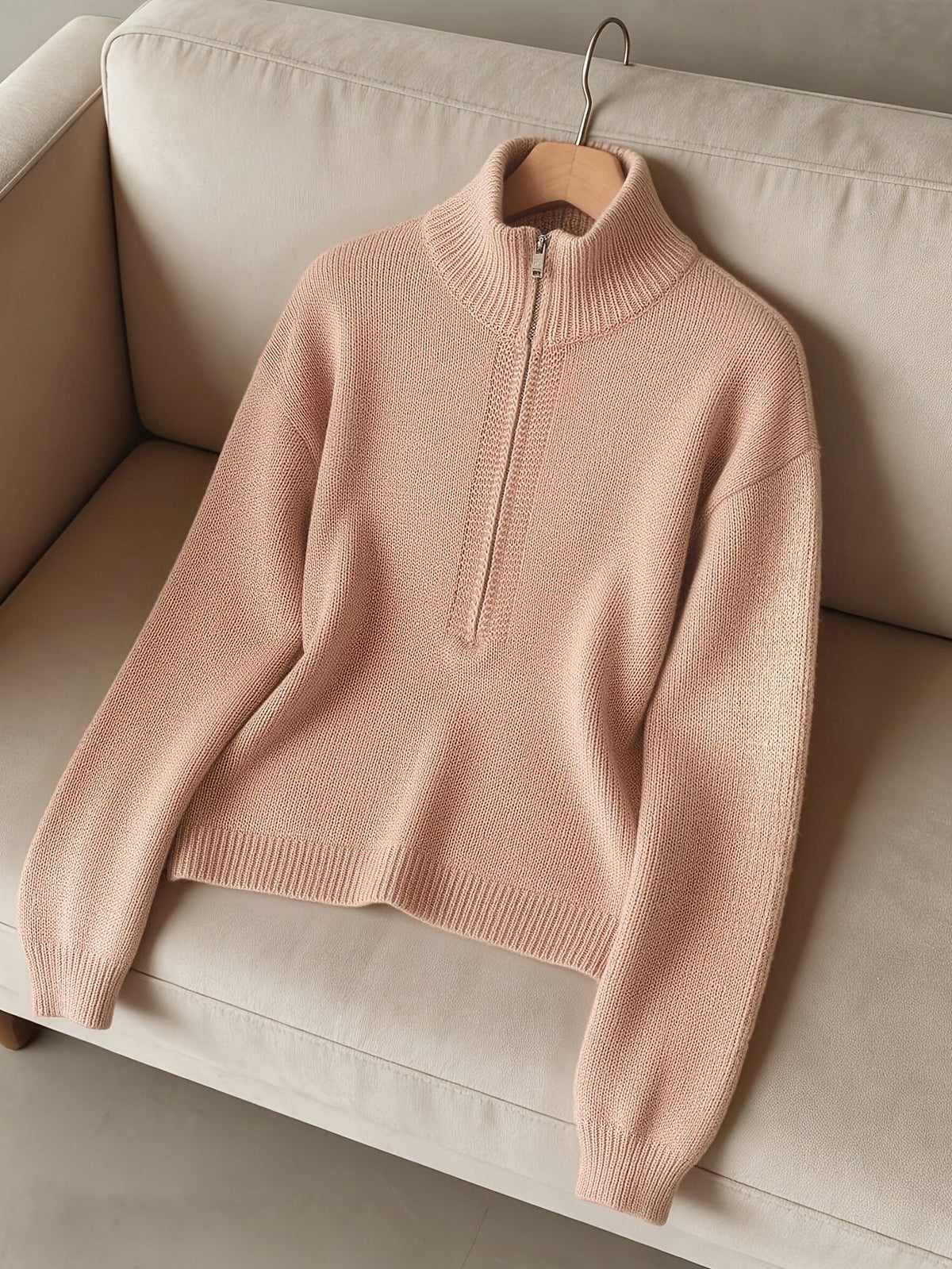Dalia | Women's Oversized Half Zip Knit Sweater with Funnel Neck
