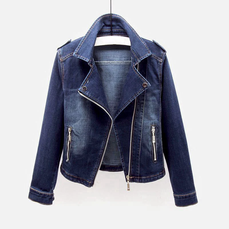 Josephine | Women's Fitted Zip-Front Denim Moto Jacket