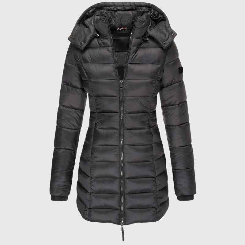 Bellamy | Women's Long Hooded Puffer Coat with Zip Front