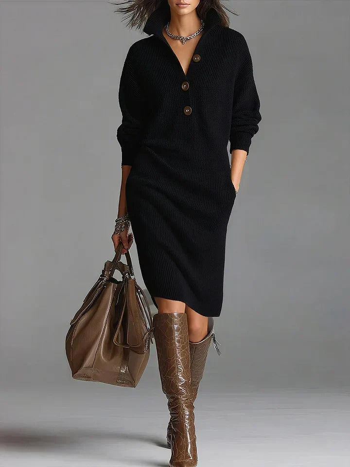 Odette | Women's Button Detail Collared Sweater Dress