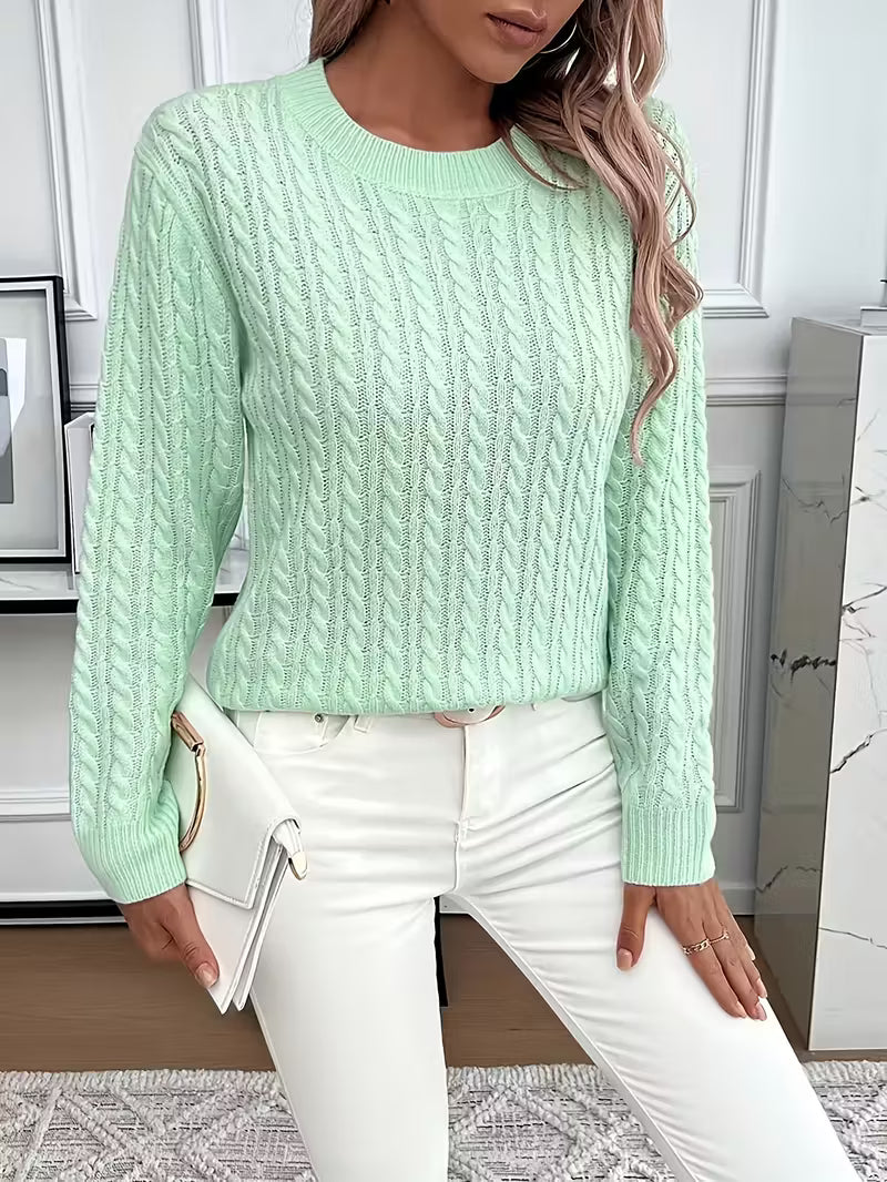 Ravae | Women's Cable Knit Crew Neck Sweater for Casual Autumn Layering