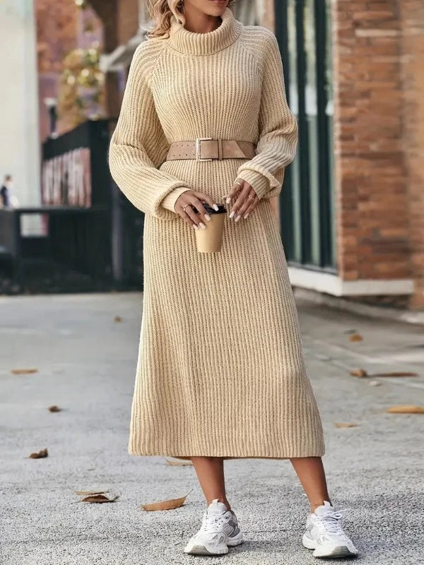 Delaney | Women's Ribbed Knit Turtleneck Maxi Sweater Dress