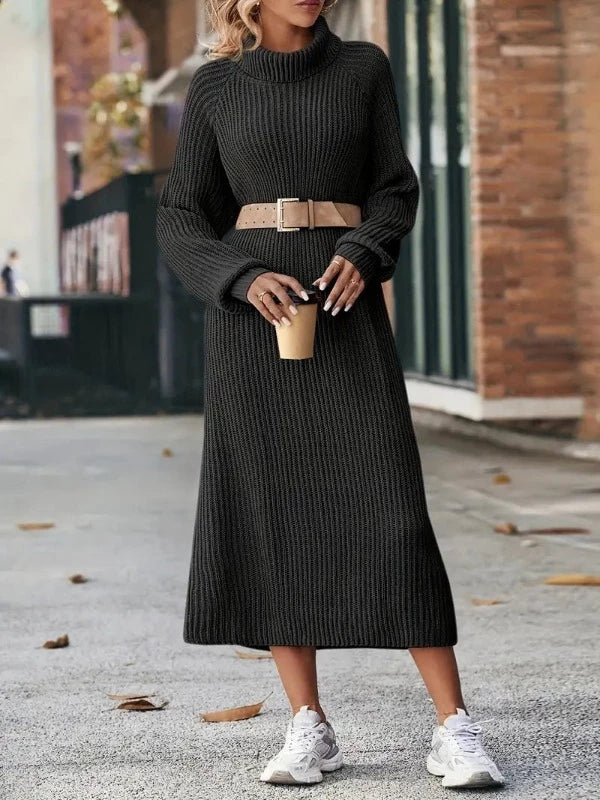Delaney | Women's Ribbed Knit Turtleneck Maxi Sweater Dress